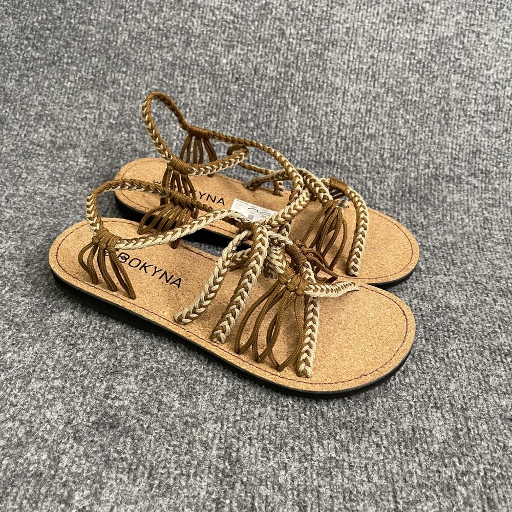 BOKYNA Freedom Vegan Sandals Womens Sz EU 38 US 7 Brown Beige Braided Rope